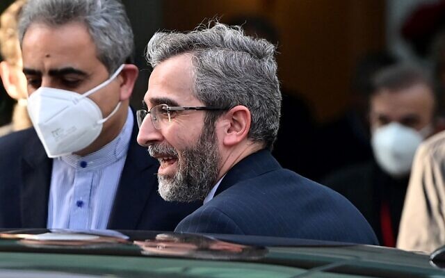 Iran’s chief nuclear negotiator Ali Bagheri Kani is seen leaving the Coburg Palais, venue of the Joint Comprehensive Plan of Action (JCPOA) meeting aimed at reviving the Iran nuclear deal, in Vienna on December 3, 2021. (Joe Klamar/AFP)