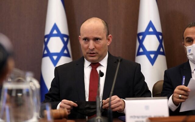 Prime Minister Naftali Bennett attends a cabinet meeting in Jerusalem, on December 19, 2021. (Abir SULTAN / POOL / AFP)