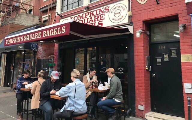 The crowd at Tompkin's Square Bagels’ 2nd Avenue location was steady and reasonably calm on Monday morning despite reports of a cream cheese shortage. (Julia Gergely via JTA)