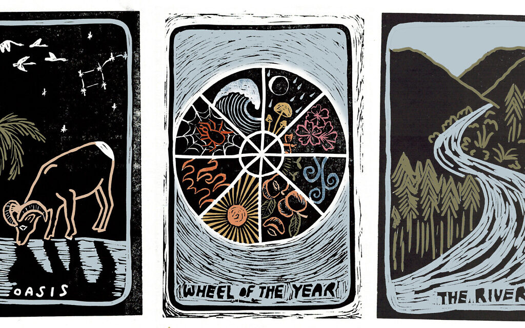 Three cards from Ava Sayaka Rosen’s 'TARO::TORA' tarot deck. (Ava Sayaka Rosen/ via JTA)