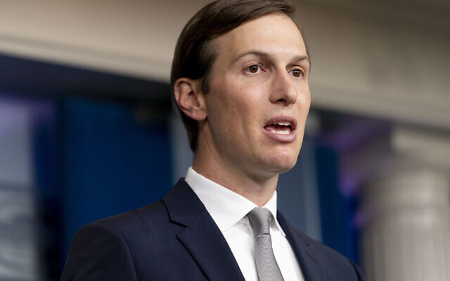 In this August 13, 2020 file photo, White House senior adviser Jared Kushner speaks at a press briefing at the White House in Washington.  (AP Photo/Andrew Harnik, File)