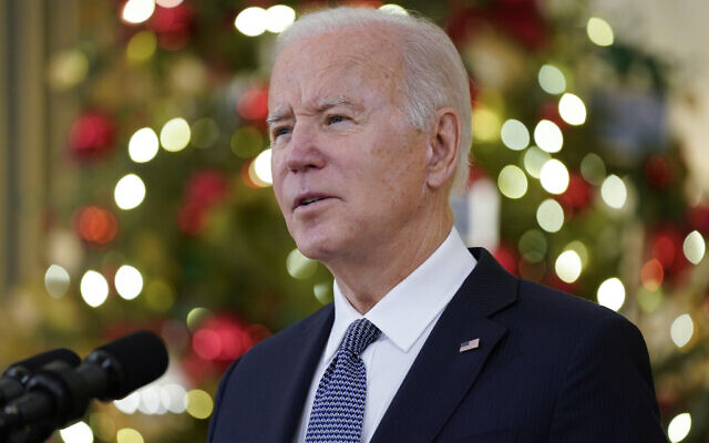 US President Joe Biden delivers remarks on the November jobs report, in the State Dining Room of the White House, on Friday, December 3, 2021, in Washington, DC. (AP Photo/Evan Vucci)