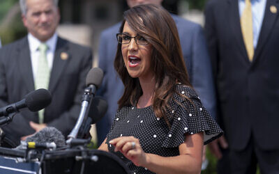 Rep. Lauren Boebert, Republican-Colorado, speaks at a news conference on Capitol Hill in Washington, July 29, 2021. (Andrew Harnik/AP)