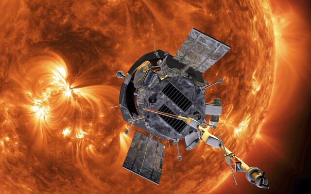 An artist's rendering of the Parker Solar Probe approaching the Sun. (Steve Gribben/Johns Hopkins APL/NASA via AP)