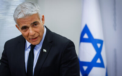 Foreign Minister Yair Lapid speaking at a faction meeting of the Yesh Atid party in the Knesset, on November 8, 2021. (Olivier Fitoussi/ Flash90)