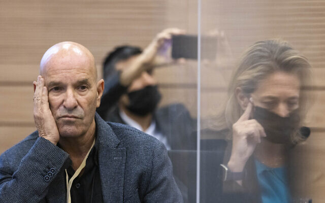 Dr. Boaz Lev, left, speaks during a Health Committee meeting at the Knesset, the Israeli parliament in Jerusalem, on November 16, 2021. (Olivier Fitoussi/Flash90)