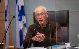 New Hope MK Benny Begin leads a Knesset committee meeting on December 19, 2021. (Yonatan Sindel/ Flash90)