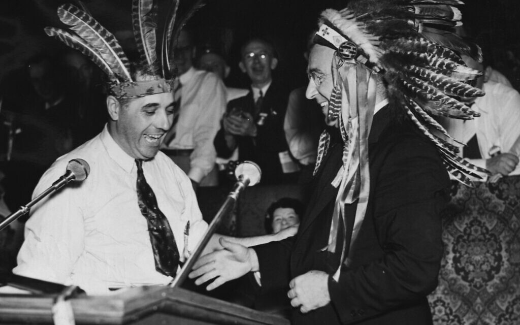 Father Coughlin (right) receives a headdress, making him chief of the Tea Party group of Massachusetts, August 17, 1936. (Photo Credit: Boston Herald- Traveler Photo Morgue/ Boston Public Library/ Courtesy of Harvard University Press)