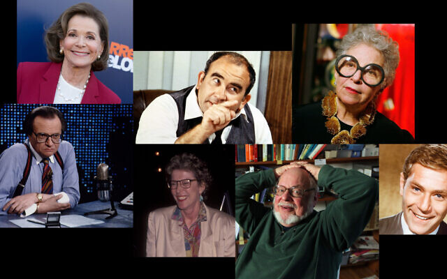 Clockwise, from top left: Jessica Walter, Ed Asner, Sylvia Weinstock, George Segal, Norton Juster, Joan Micklin Silver and Larry King. (Getty Images/via JTA)