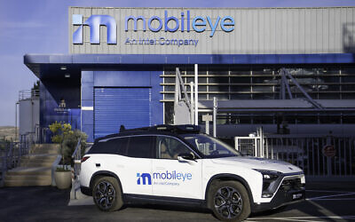 A self-driving vehicle from Mobileye’s autonomous fleet sits outside Mobileye’s autonomous vehicle workshop in Israel. (Mobileye, an Intel Company)