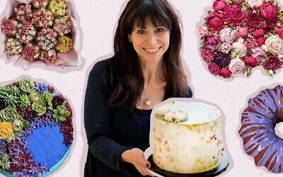 During the pandemic, Navah Perlman Frost pivoted from being a professional musician to running her own cake business. And yes, those are cupcakes -- not flowers. (Courtesy photos/Design by Grace Yagel/ via JTA)