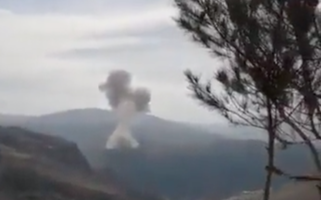 An apparent explosion at a Hezbollah weapons depot in Lebanon's Bekaa Valley on December 28, 2021. (Screen capture/Twitter)