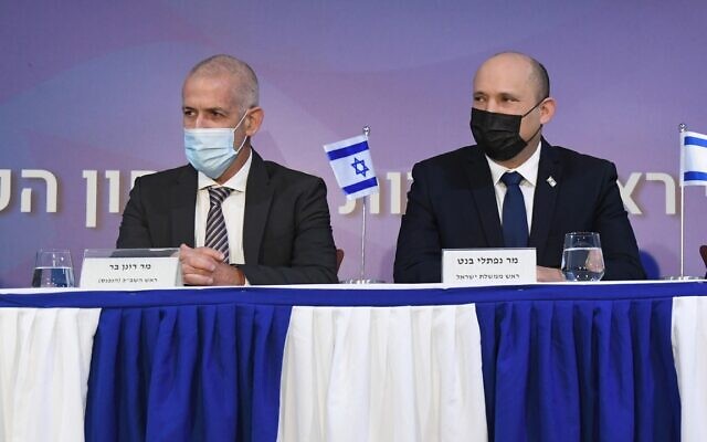 Shin Bet chief Ronen Bar (L), Prime Minister Naftali Bennett (R) October 13, 2021 (Haim Zach/GPO)