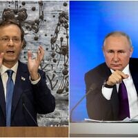 President Isaac Herzog (left) and Russian President Vladimir Putin. (Collage/AP)