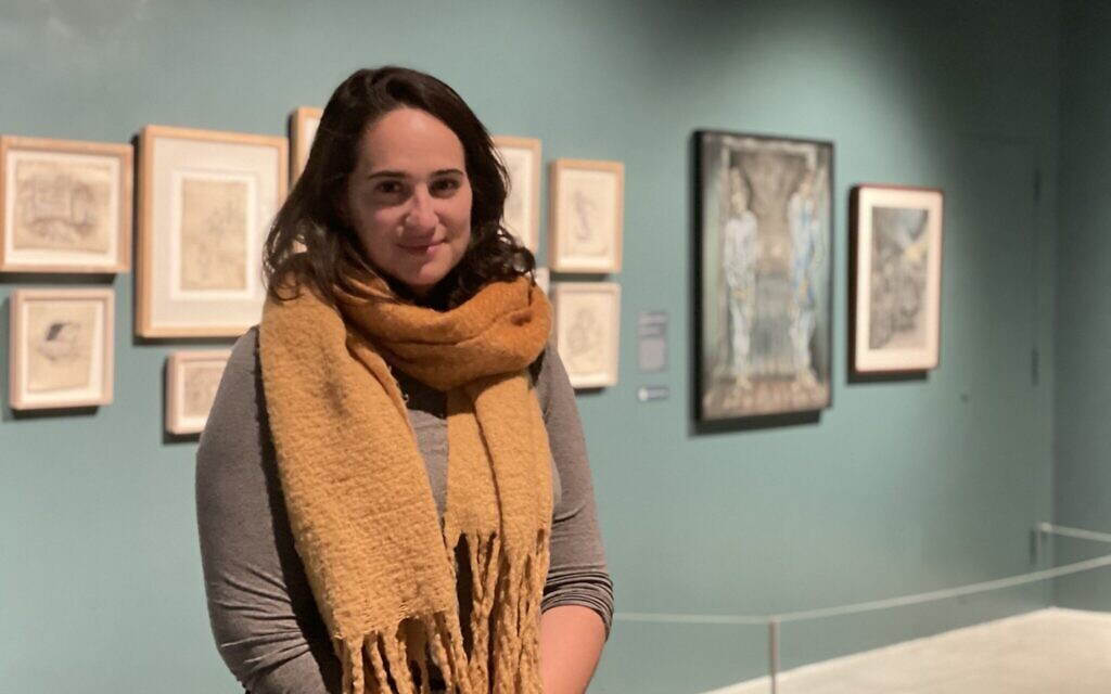 Sara Softness, curator of 'Boris Lurie: Nothing To Do But To Try,' at the Museum of Jewish Heritage in New York City, December 2021. (Danielle Ziri)