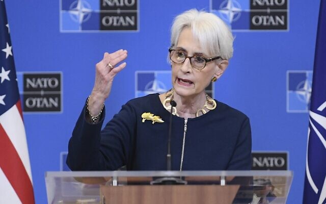 Illustrative: US Deputy Secretary of State Wendy Sherman addresses a press conference following a meeting of the NATO-Russia Council at the NATO headquarters in Brussels, January 12, 2022. (JOHN THYS / AFP)