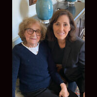 Anna Salton Eisen, a founding member of Congregation Beth Israel in Colleyville, Texas, with her mother, Ruth Salton, a Holocaust survivor. Anna and Ruth both watched their synagogue's Jan. 15, 2022, hostage crisis unfold virtually, one week shy of Ruth's 100th birthday. (Courtesy of Anna Salton Eisen via JTA)