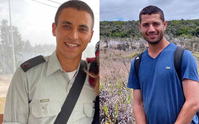 Undated photographs of Maj. Itamar Elharar, left, and Maj. Ofek Aharon, who were killed in a friendly fire incident outside their base in the Jordan Valley on January 12, 2022. (Israel Defense Forces)