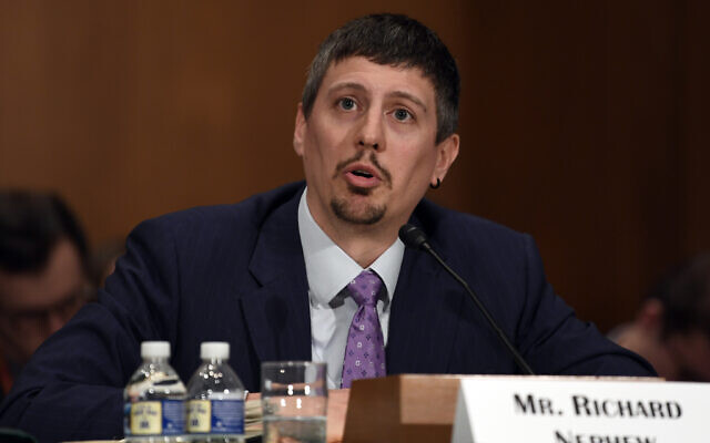 Former State Department Principal Deputy Coordinator for Sanctions Policy Richard Nephew testifies before the Senate Banking Committee on Capitol Hill in Washington, DC, on Tuesday, June 4, 2019, during a hearing on 'confronting threats from China.' (AP/Susan Walsh)
