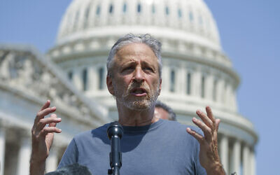 Entertainer and activist Jon Stewart speaks during a press conference at the Capitol in Washington, Wednesday, May 26, 2021. (AP Photo/J. Scott Applewhite)