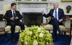 Illustrative: US President Joe Biden meets with Ukrainian President Volodymyr Zelenskyy in the Oval Office of the White House, Wednesday, Sept. 1, 2021, in Washington. (AP Photo/Evan Vucci)