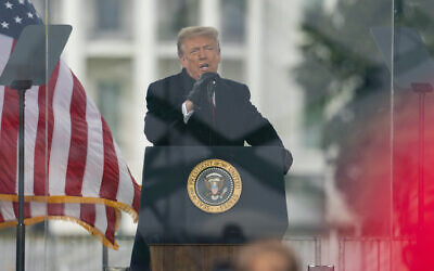 In this January 6, 2021, photo, then-US president Donald Trump speaks during a rally protesting the electoral college certification of Joe Biden as president in Washington. (AP Photo/Evan Vucci)