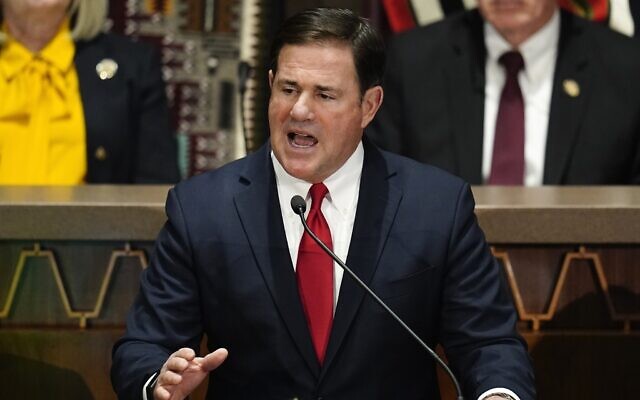 In this photo from January 10, 2022, Arizona Republican Governor Doug Ducey gives his state of the state address at the Arizona Capitol, in Phoenix. (AP Photo/Ross D. Franklin)