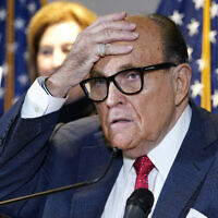 In this Nov. 19, 2020, file photo, former New York Mayor Rudy Giuliani, who was a lawyer for President Donald Trump, speaks during a news conference at the Republican National Committee headquarters in Washington.   (AP Photo/Jacquelyn Martin, File)