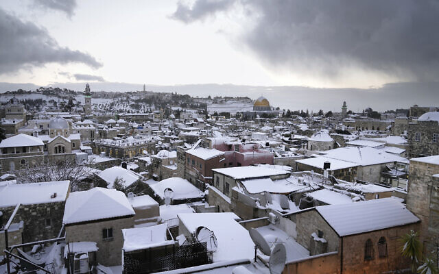 Snow covers Jerusalem's Old City, Jan. 27, 2022. (AP Photo/Mahmoud Illean)