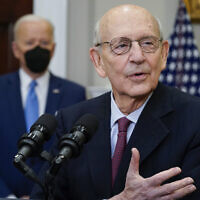US Supreme Court Associate Justice Stephen Breyer announces his retirement in the Roosevelt Room of the White House in Washington, DC, on January 27, 2022. (AP Photo/Andrew Harnik)