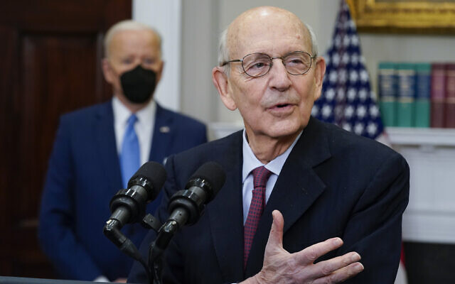 US Supreme Court Associate Justice Stephen Breyer announces his retirement in the Roosevelt Room of the White House in Washington, DC, on January 27, 2022. (AP Photo/Andrew Harnik)