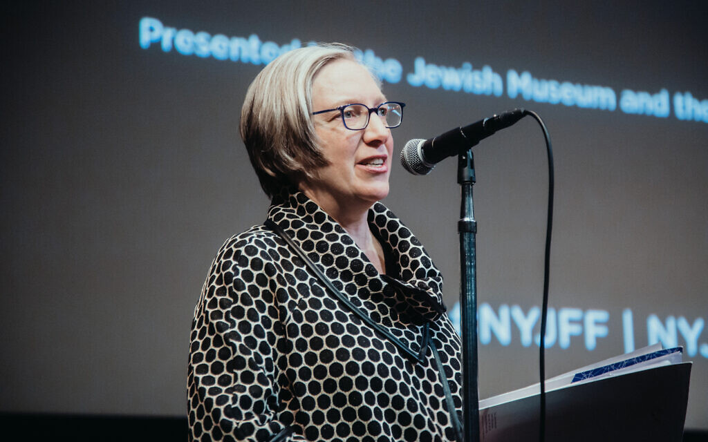 Aviva Weintraub speaks at the New York Jewish Film Festival in 2019. (Courtesy/ Daniel Rodriguez)