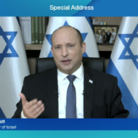 Prime Minister Naftali Bennett speaks at the virtual 2022 Davos World Economic Forum (screenshot)