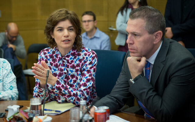 Meretz MK Tamar Zandberg and Public Security Gilad Erdan attend a Special Committee meeting on Drug and Alcohol Abuse at the Knesset, on March 6, 2017. (Yonatan Sindel/Flash90)