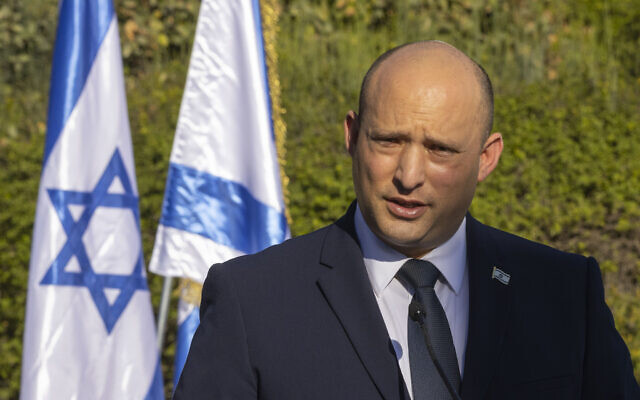 Prime Minister Naftali Bennett at the Yad Vashem Holocaust Memorial in Jerusalem on October 10, 2021. (Olivier Fitoussi/Flash90)