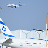 Illustrative: An El Al plane lands at Ben Gurion Airport, on October 13, 2021. (Tomer Neuberg/Flash90)