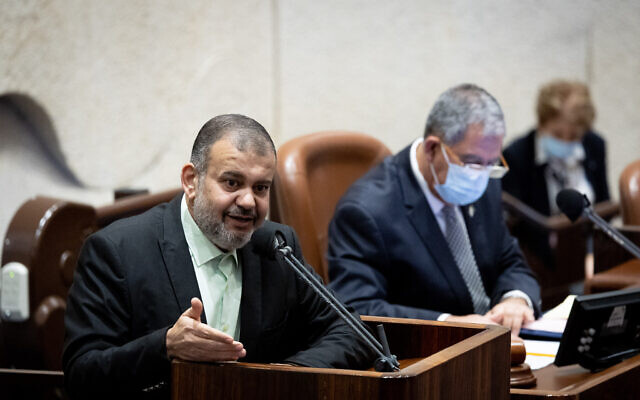 MK Walid Taha speaks during a plenum session in the Knesset in Jerusalem, January 5, 2022. (Yonatan Sindel/Flash90)