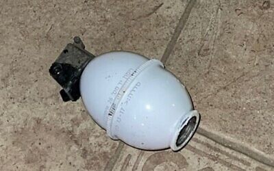 A training grenade that was hurled toward a home in Sderot, January 1, 2022. (Courtesy)