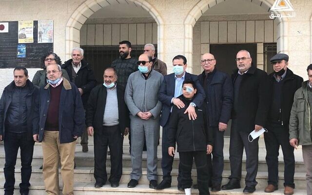 Joint List MKs pay a solidarity visit on January 2, 2022, to the Palestinian village of Beita in the northern West Bank where residents have been engaged in regular protests for months, often clashing with the IDF over the establishment of the illegal Evyatar outpost nearby. (Joint List)