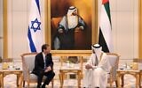 President Isaac Herzog meets with Crown Prince of Abu Dhabi, Sheikh Mohammed bin Zayed Al Nahyan, January 30, 2022. (Amos Ben Gershom/GPO)