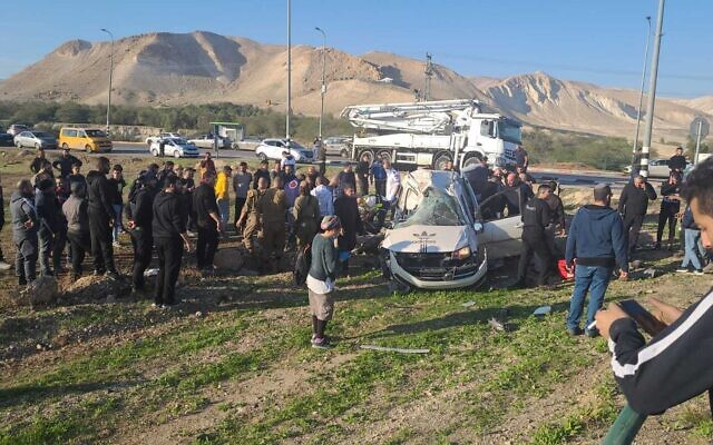 The scene of a fatal traffic accident near the West Bank settlement of Petza'el, January 6, 2022. (Courtesy)
