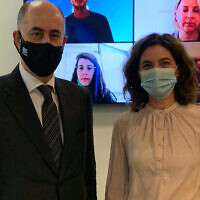 Environmental Protection Minister Tamar Zandberg (R) meets with Jordanian Ambassador to Israel, Ghassan Majali (L), in Jerusalem, January 12, 2022. (Courtesy)