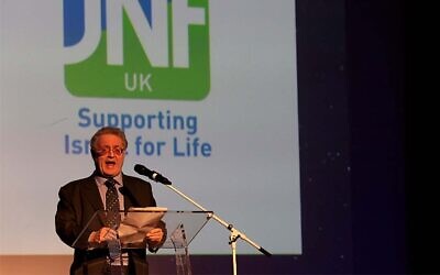 Gary Mond speaks at a JNF UK conference in London. (Courtesy/JNF UK via JTA)