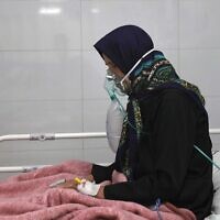 A COVID-19 patient in a hospital in the city of Qom, Iran, September 15, 2021. (AP Photo/Vahid Salemi)