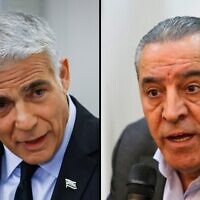 Foreign Minister Yair Lapid and Palestinian Authority Civil Affairs Commissioner Hussein al-Sheikh (Flash90/Wafa)