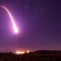 Illustrative: An unarmed Minuteman 3 intercontinental ballistic missile test launch at Vandenberg Air Force Base, California, October 2, 2019. (Staff Sgt. J.T. Armstrong/US Air Force via AP)