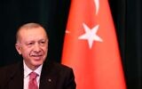 Turkish President Recep Tayyip Erdogan in Tirana, Albania, on January 17, 2022. (AP Photo/Franc Zhurda)