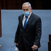 Opposition leader Benjamin Netanyahu at the Knesset in Jerusalem, on January 5, 2022. (Yonatan Sindel/Flash90)