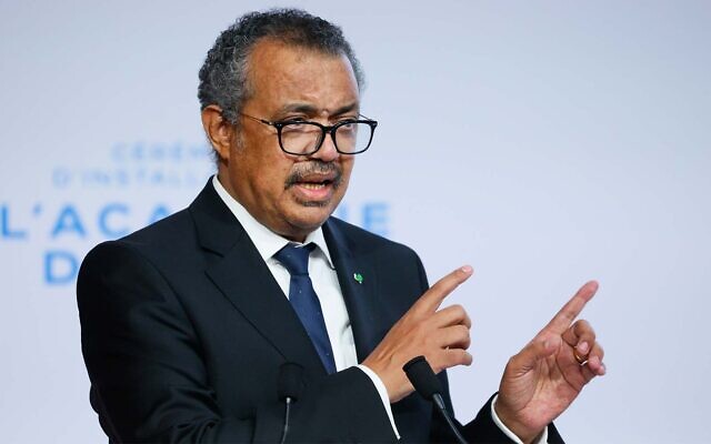 WHO Director-General Tedros Adhanom Ghebreyesus speaks during the opening of the World Health Organization Academy in Lyon, central France, Sept. 27, 2021. (Denis Balibouse/Pool Photo via AP)