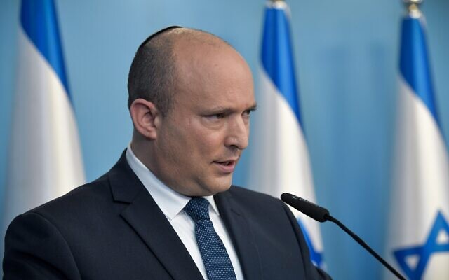 Prime Minister Naftali Bennett speaks during a press conference at the Prime Minister's Office in Jerusalem, on January 2, 2022. (Kobi Gideon/GPO)